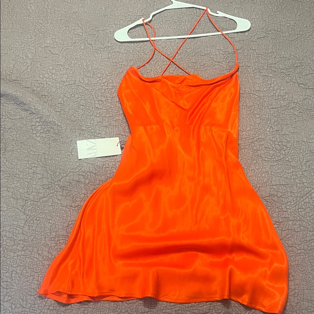 Zara Bold Orange Satin Dress